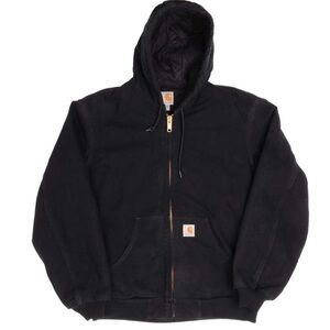 Vintage Carhartt J140 BLK Duck Active Quilt Lined Jacket With Hood T Large